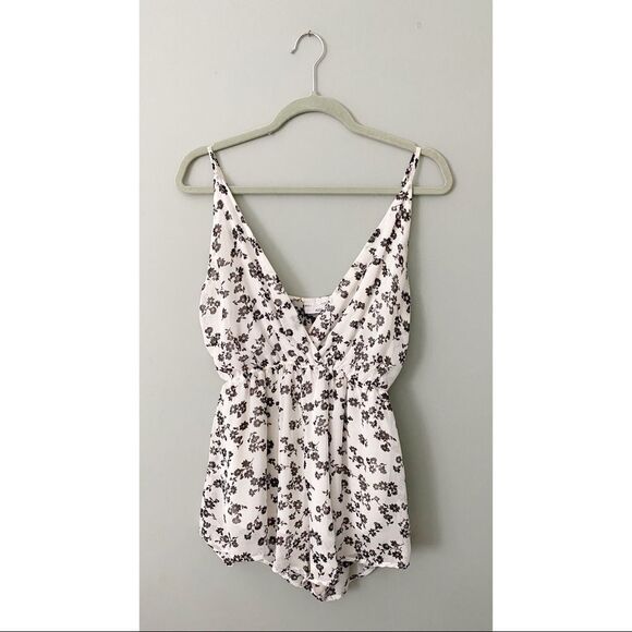 AUDREY 3+1 White & Black Floral Surplice Romper - Picture 1 of 2